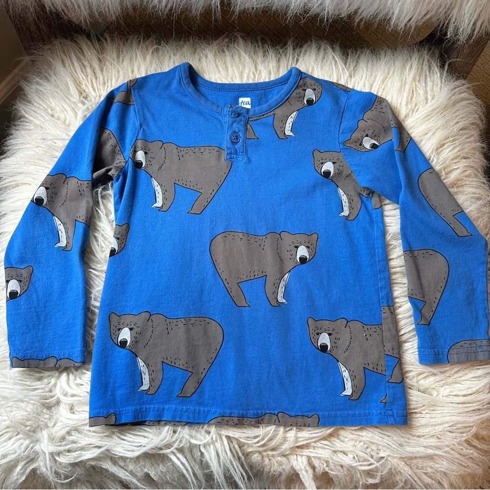 Tea Collection Boys 4T Long Sleeve Henley Shirt | 🐻 Bear Print | Super Soft!